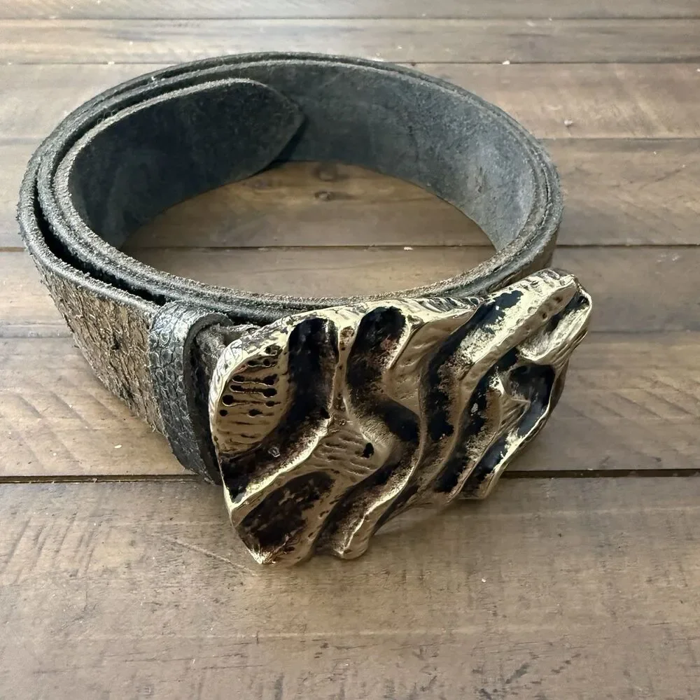 Vintage Antoniazzi Firenze Y2K Gold Nugget Italy genuine Leather Mens Belt Sz XL